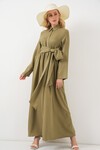 Kadın Önü Bağlamalı Keten Elbise 2574 - Çağla