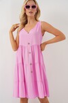Merterium Kadın Sıfır Kol Düğmeli Kısa Elbise 2571 - Pembe
