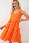 Merterium Kadın Sıfır Kol Düğmeli Kısa Elbise 2571 - Turuncu