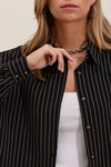 Merterium Kadın Siyah Beyaz Çizgili Oversize Uzun Basic Gömlek 3900