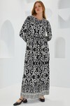 Merterium Kadın Siyah Ekru Desenli Uzun Viskon Elbise 1947