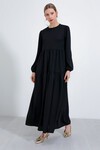 Merterium Kadın Siyah Uzun Boydan Örme Tesettür Elbise 2482