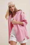 Merterium Kadın Uzun Oversize Gömlek 1001 - Pembe