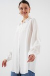 Merterium Kadın Uzun Oversize Gömlek 5965 - Beyaz