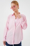Tek Cepli Oversize Keten Gömlek - Pembe