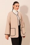0690 Boyfriend Nakışlı Kaşe Ceket - Bej