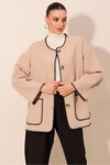 0690 Boyfriend Nakışlı Kaşe Ceket - Bej