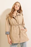 10322 Beli Büzgülü Trençkot - Bej