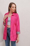 10322 Beli Büzgülü Trençkot - Fuşya
