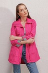 10322 Beli Büzgülü Trençkot - Fuşya