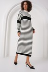 15898 Çizgili Uzun Triko Elbise - D. Siyah