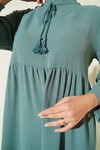 1627 Yaka Bağcıklı Tesettür Elbise - D. Mint
