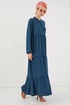 1627 Yaka Bağcıklı Tesettür Elbise - Petrol
