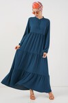 1627 Yaka Bağcıklı Tesettür Elbise - Petrol