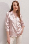 20140 Kruvaze Yaka Saten Gömlek - Pudra