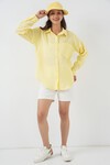 20153 Tek Cepli Oversize Keten Gömlek - Açık Sarı