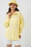 20153 Tek Cepli Oversize Keten Gömlek - Açık Sarı