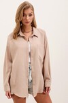 20153 Tek Cepli Oversize Keten Gömlek - Bej