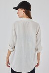 20153 Tek Cepli Oversize Keten Gömlek - Ekru