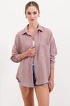 20153 Tek Cepli Oversize Keten Gömlek - Gül Kurusu