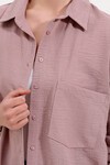 20153 Tek Cepli Oversize Keten Gömlek - Gül Kurusu