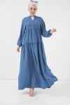 2527 Kadın Uzun Tesettür Elbise - İndigo