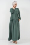 2527 Kadın Uzun Tesettür Elbise - Zümrüt Yeşili