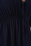 2570 Kadın Beli Büzgülü V Yaka Elbise - Lacivert