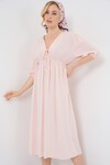 2570 Kadın Beli Büzgülü V Yaka Elbise - Pudra