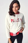 4248 Ekose Desen Peluş Sweat - Beyaz