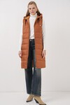 5140 Kapşonlu Uzun Şişme Yelek - Camel