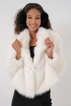 5186 Kruvaze Peluş Kürk Kaban - Beyaz