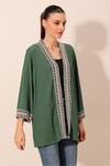 5866 Nakışlı Örme Kimono - Zümrüt Yeşili
