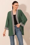 5866 Nakışlı Örme Kimono - Zümrüt Yeşili