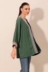 5866 Nakışlı Örme Kimono - Zümrüt Yeşili