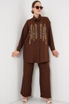 Desenli Tunik Pantolon İkili Takım 6720 - Kahverengi