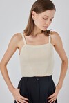 Kadın Askılı Crop Top Bluz 15934 - Krem