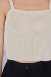 Kadın Askılı Crop Top Bluz 15934 - Krem