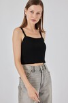 Kadın Askılı Crop Top Bluz 15934 - Siyah