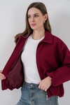 Kadın Büzgülü Oversize Kaşe Ceket 0728 - Bordo