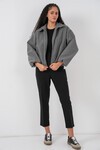 Kadın Büzgülü Oversize Kaşe Ceket 0728 - Gri