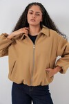 Kadın Büzgülü Oversize Kaşe Ceket 0728 - Hardal