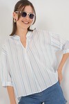 Kadın Çizgili Oversize Bluz 967 - A.Mavi