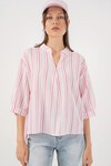 Kadın Çizgili Oversize Bluz 967 - Pudra