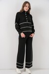 Kadın Çizgili Oversize Triko İkili Takım 15957 - Siyah