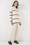 Kadın Çizgili Oversize Triko İkili Takım 15959 - Ekru