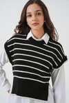 Kadın Çizgili Triko Süveter 15926 - Siyah