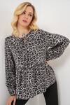 Kadın Desenli Uzun Kol Bluz 970 - Antrasit