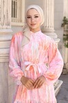 Kadın Desenli Uzun Tesettür Elbise 2586 - Pembe