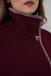 Kadın Dikiş Detaylı Kaşe Panço 9166 - Bordo